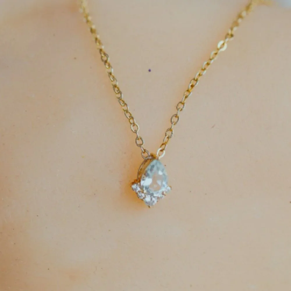 Aquamarine Blue Authentic London Topaz Stone Necklace Natural Gemstone Chain - Picture 6 of 10